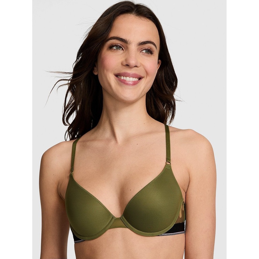 Victorias Secret PINK Everywhere Super Push-Up Bra 32C Camo Olive Green NWT
